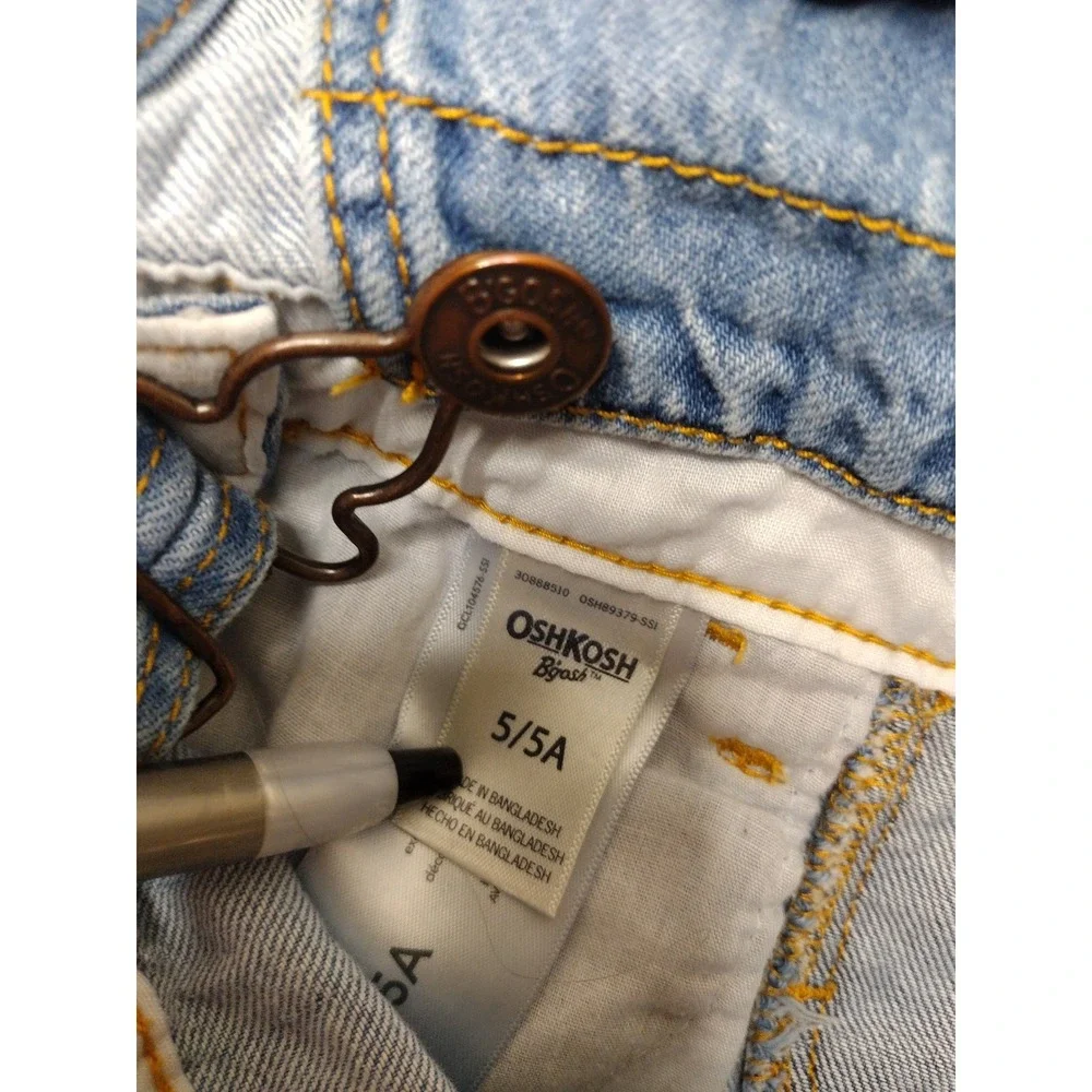 OshKosh Bgosh Kids Denim Shortalls Blue Distressed Bib Overalls Size 5